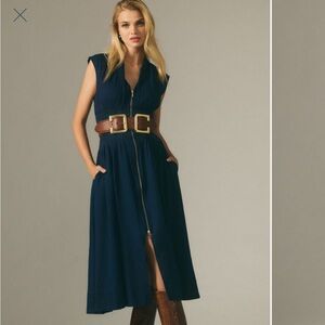 Anthropologie Blue Midi A-Line Skirt with Slit